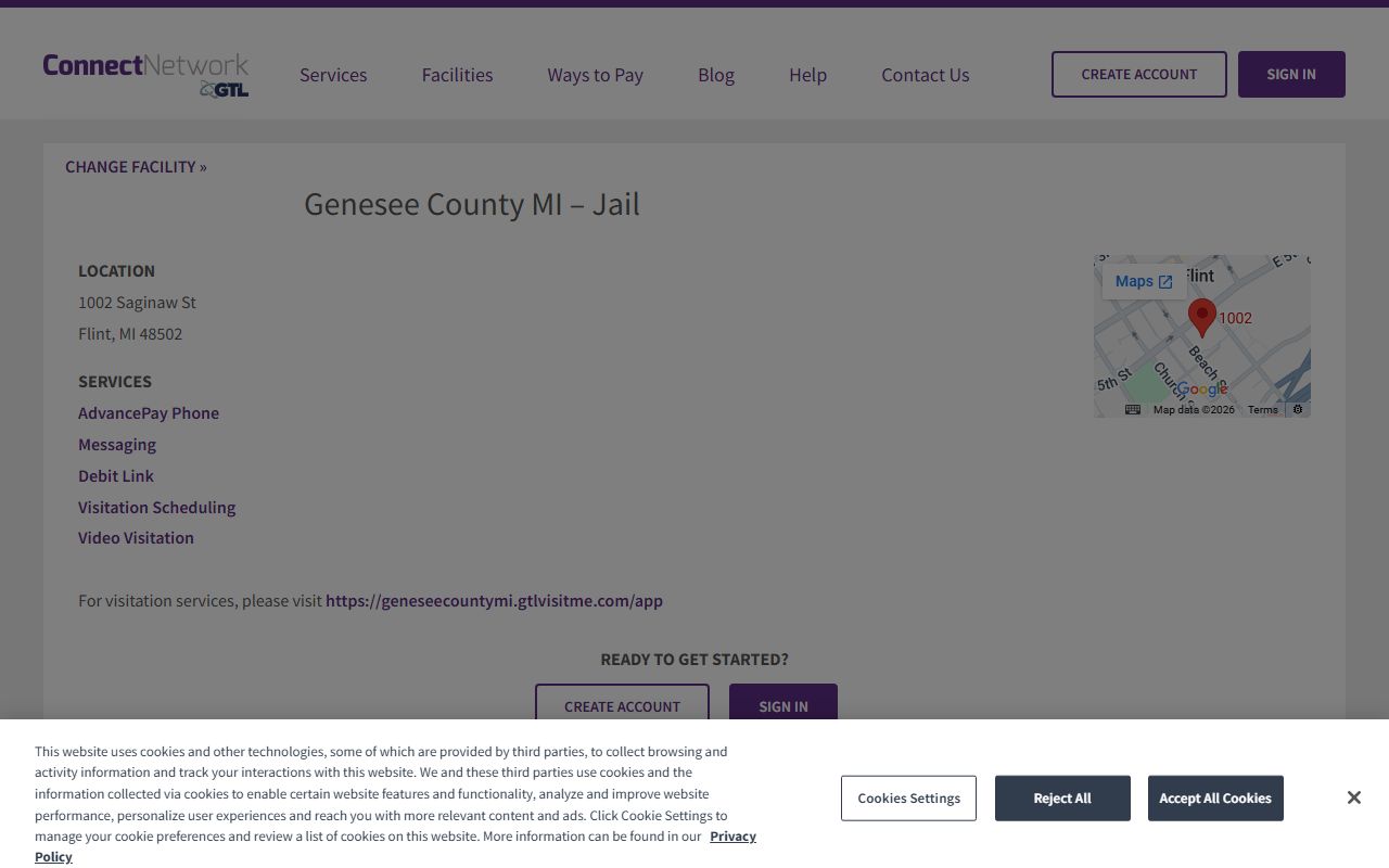 Genesee County Jail inmate phone messaging visitation and debit services on ConnectNetwork
