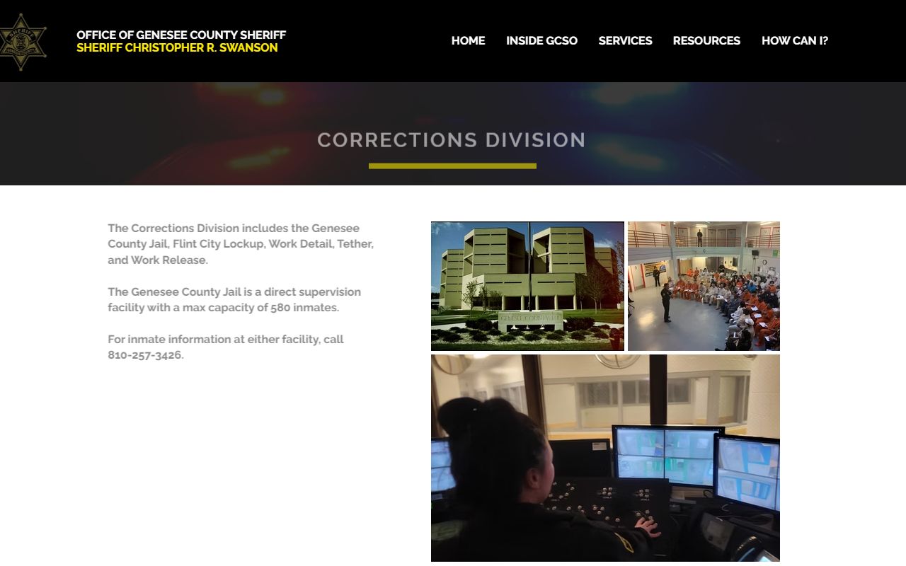 Genesee County Jail inmate custody information on the sheriff corrections division page